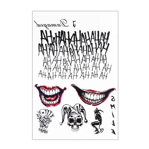 Vista 2 de 4 hojas de tatuajes temporales de Suicide Squad, tatuaje adhesivo perfecto para Halloween, cosplay, disfraces y accesorios de fiesta., A