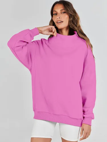 Vista 3 de ANRABESS Sudaderas de gran tamaño para mujer, cuello alto, manga larga, sudaderas con capucha para otoño, ropa 2023