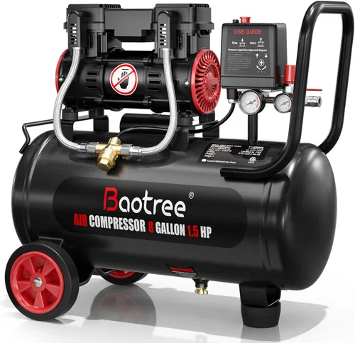 Vista 12 de Compresor de aire ultra silencioso de 3 galones con dos acopladores rápidos, 1.2HP MAX 115PSI Compresor de aire sin aceite Tanques de acero