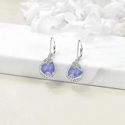 Vista 179 de Aretes colgantes con forma de lágrima de filigrana de piedra lunar de plata de ley 925 con cierre de palanca para mujer, regalos de joyería