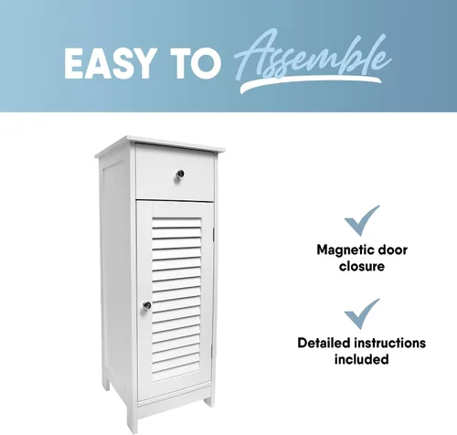Vista 8 de MICRODRY Armario estrecho de almacenamiento para baño con puerta de rejillas, cajones y estantes, almacenamiento de baño, diseño funcional compacto