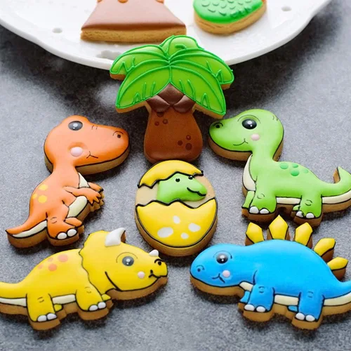 Vista 2 de Cortadores de galletas de dinosaurio con plantillas de galletas a juego, juego de 16-8 cortadores de galletas y 8 plantillas, incluye estegosaurio
