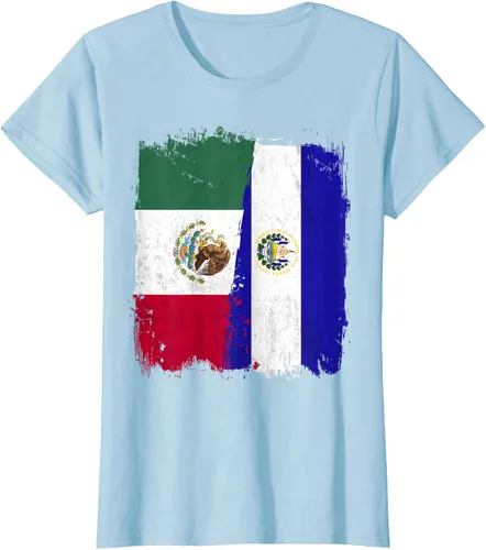 Vista 27 de Camiseta con la bandera mexicana de El Salvador con la mitad de la bandera mexicana de El Salvador
