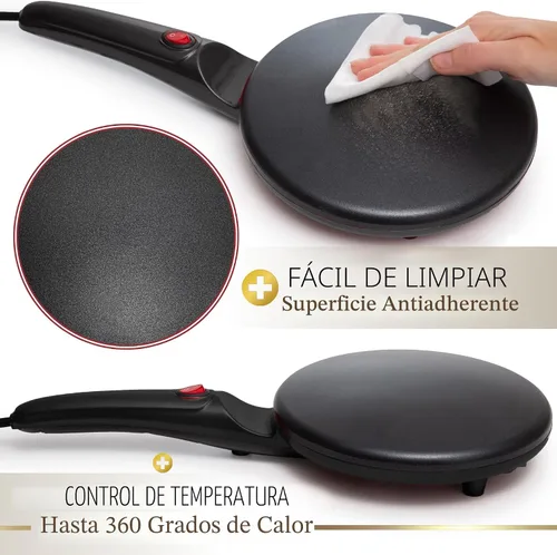 Vista 2 de Moss & Stone Máquina Eléctrica para Crepas – Sartén Portátil para Crepas de 8" Antiadherente con Plato de Inmersión, Apagado Automático, Interruptor