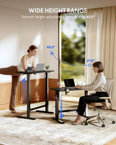 Vista 4 de FLEXISPOT H7 Plus - Escritorio móvil de pie, neumático ajustable, de una sola pieza, 32 pulgadas Cordless standing desk with stable dual-column