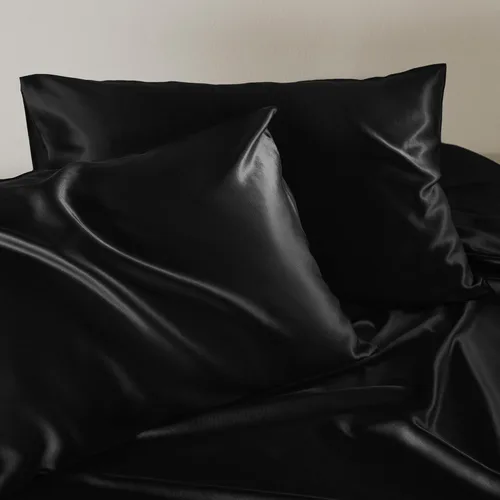 Vista 5 de LILYSILK Funda de edredón de seda negra para cama individual, fundas de edredón de seda de 19 momme