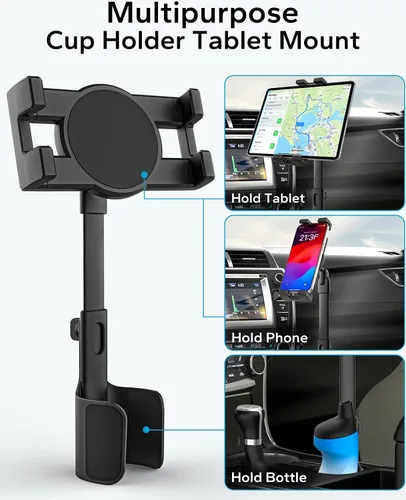 Vista 4 de GDZN Soporte para tablet para portavasos de automóvil – [apto para botellas] Soporte para tableta de coche/camión, soporte para tableta, expansor