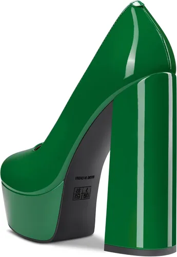 Vista 15 de TNYNFBEB Zapatos de tacón de plataforma alta para mujer, con puntera redonda, sin cordones, básicas, clásicas, de 5.5 pulgadas