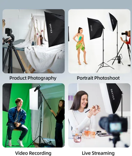 Vista 7 de Kit de Iluminación Softbox Skytex 2Pack, cajas Soft Box de 20x28 pulgadas Actualización de 135W, 2700-6400K, 100V-240V AC, bombilla LED E27