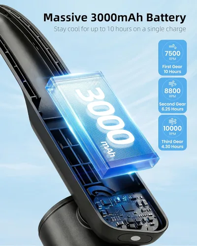 Vista 3 de FrSara Ventilador de cuello portátil que sopla aire frío recargable, dispositivo de refrigeración personal alimentado por batería con USB tipo C