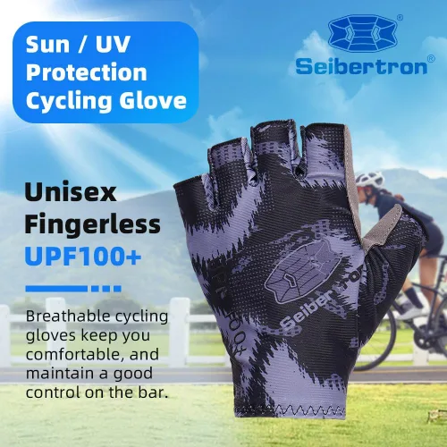 Vista 2 de Seibertron S.P.S.G-1 UPF100+ - Guante de protección solar y UV para pantalla táctil para adultos y jóvenes 1/2 dedo negro