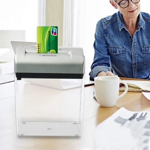 Vista 3 de Trituradora de papel microcortada Minute resistente, con tarjetas de CD/crédito, capacidad de trituración de 4 hojas