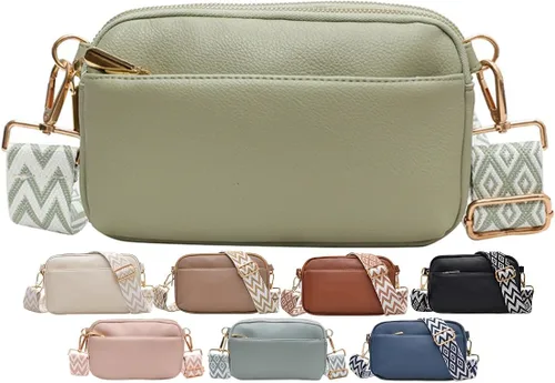 Vista 8 de Bolsos cruzados para mujer, bolsos de hombro de piel vegana y carteras para mujer con correa ancha ajustable