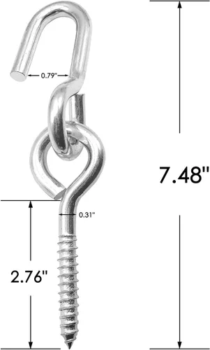 Vista 6 de Bathonly Paquete de 2 ganchos resistentes para colgar, ganchos de hamaca, tornillos de perno de ojo, interior y exterior, capacidad de carga de 550