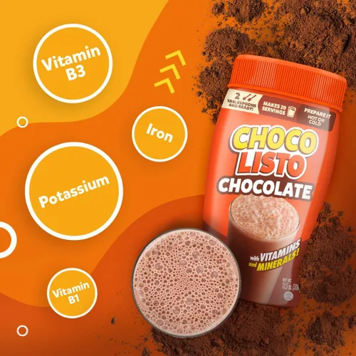 Vista 3 de Chocolisto - Bebida instantánea de chocolate, bebida nutritiva con vitaminas y minerales, 10.5 onzas, paquete de 1.