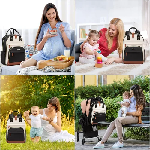 Vista 7 de LOVEVOOK mochila para pañales de gran capacidad, Beige Marrón Negro, Classic