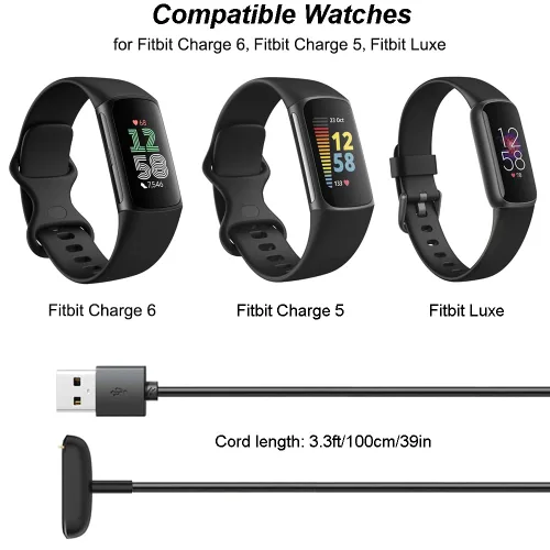 Vista 6 de Cargador para Fitbit Charge 6/5, Fitbit Luxe, cable de carga USB de repuesto para rastreadores de fitness [2 unidades, 3.3 ft/3.3 pies]
