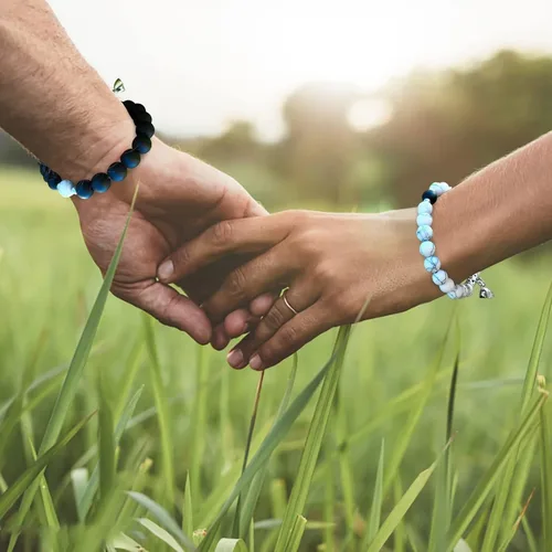 Vista 3 de ObuMI Bracelets Magnetic Couple Her Bracelets Bracelet His And Couples Lover Jewelry Distance Bracelets (AB, One Size)