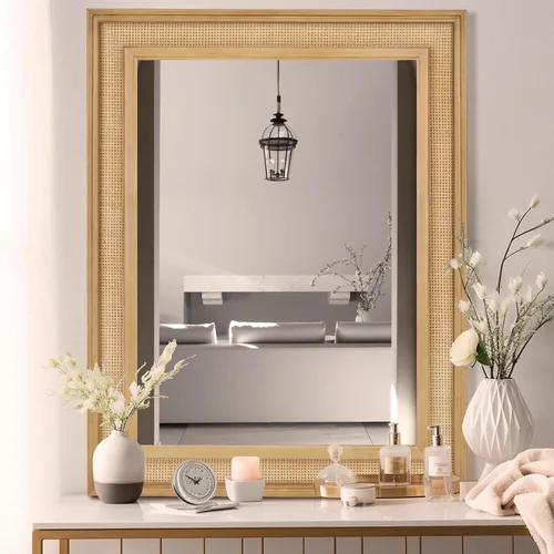 Vista 12 de WallBeyond Espejo de Pared de Ratán Rectangular, Espejo de Ratán de 32 X 44 Pulgadas con Marco de Madera para Decoración de Pared, Baño, Sala