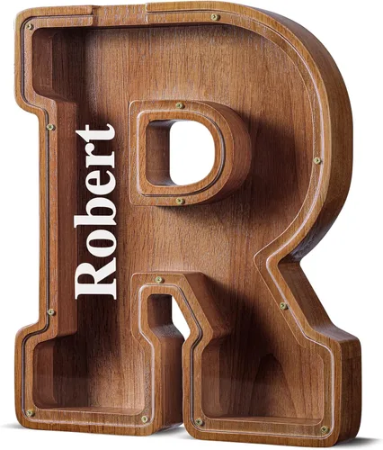 Vista 67 de SummiDate Alcancía de madera de letra para niños y niñas, Alfabeto, personalizada, regalo de cumpleaños y pascua para niños (A)