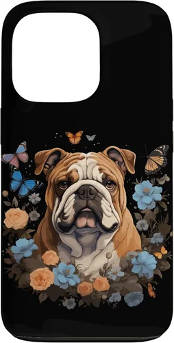Vista 10 de Funda para iPhone 16 Bulldog Inglés con Flores y Mariposas