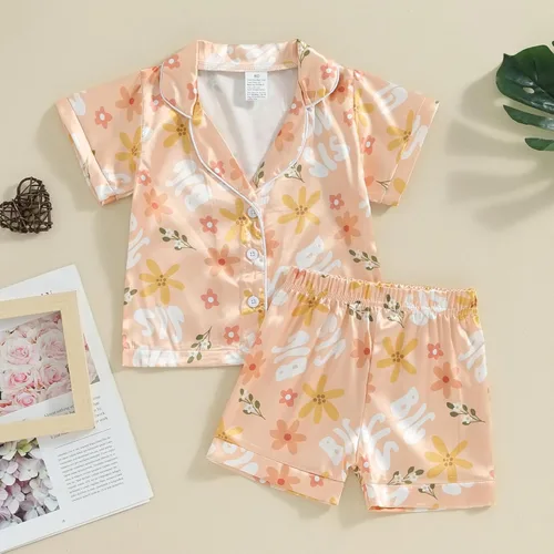 Vista 80 de Conjunto de pijama de manga larga con botones para niña pequeña, conjunto de ropa de dormir