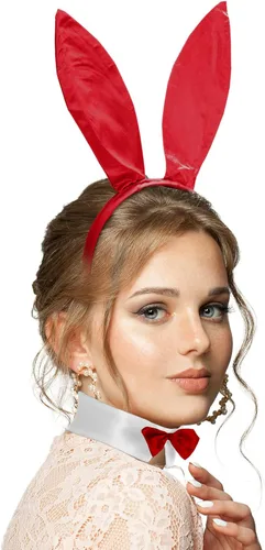 Vista 4 de Zhanmai Conjunto de disfraz de conejo que incluye diadema de orejas de conejo, puños y accesorio de cola de conejo para fiesta de cosplay