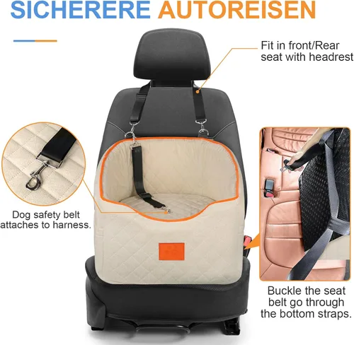 Vista 4 de XIEEAOZEE Asiento de automóvil para perros pequeños, asiento elevado de espuma viscoelástica para perros de hasta 35 libras, asiento elevado