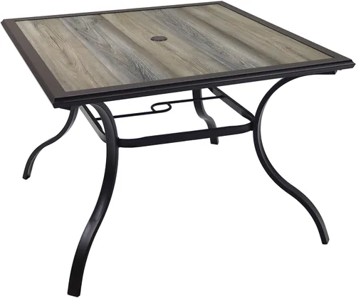 Vista 7 de Anmutig Mesa de patio pequeña cuadrada de 27.5 pulgadas con resistente a la intemperie para comedor al aire libre, color negro