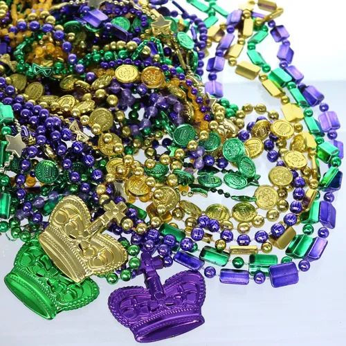 Vista 5 de GiftExpress 100 collares de cuentas metálicas de Mardi Gras para recuerdos, desfile de Año Nuevo, celebraciones del día de San Patricio