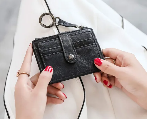 Vista 6 de AOXONEL Cartera de cuero para tarjetas de crédito Rfid para mujeres, compacta, pequeña, para mujer, monedero delgado