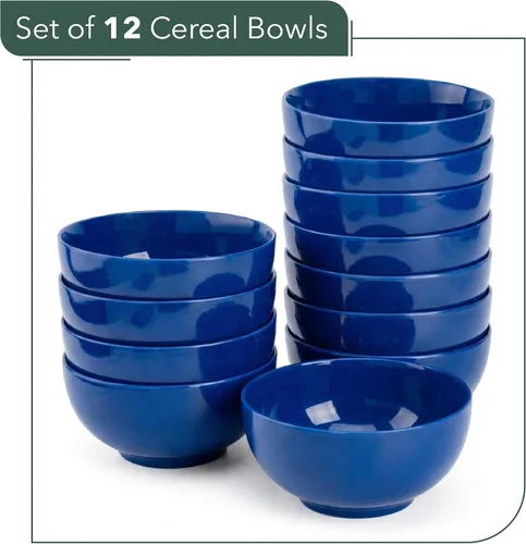 Vista 2 de Brew To A Tea BTAT - Juego de 12 cuencos de sopa, 16 onzas, color azul marino, platos de porcelana para sopa, arroz, ensalada, fideos, microondas