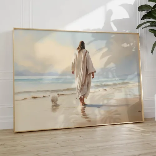 Vista 32 de Arte de pared de acuarela de Jesús, pintura en lienzo cristiano, imágenes de las Escrituras, decoración de pared, póster con versículos bíblicos