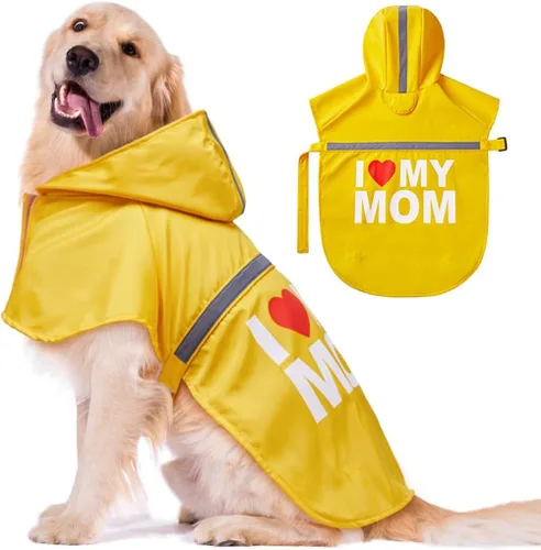 Vista 9 de Impermeable para perros con bonito estampado, impermeable, reflectante, ajustable para perros pequeños, medianos y grandes (amarillo, pequeño)