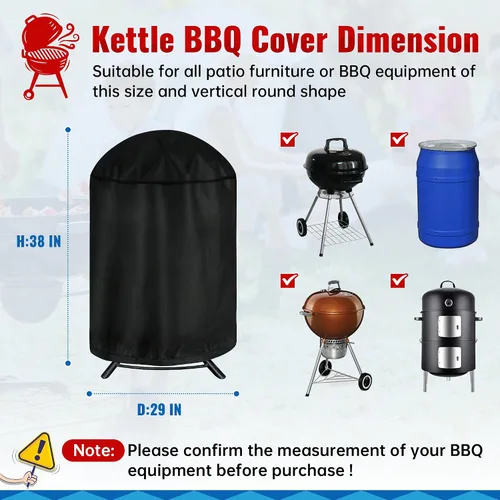 Vista 2 de iCOVER – Funda redonda para parrilla, cubierta de 29" de diámetro x 38" de alto para parrilla de carbón, cubierta impermeable para parrilla