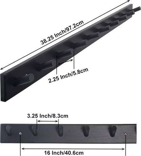 Vista 4 de SKOLOO - Perchero de pared de madera con 10 ganchos largos de bambú para colgar mochila, abrigo, toalla o sombrero, con 16 pulgadas de orificio a