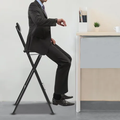 Vista 7 de Silla plegable con respaldo, taburete plegable de 41.3 pulgadas de alto, taburete de bar plegable portátil, asiento de altura de mostrador