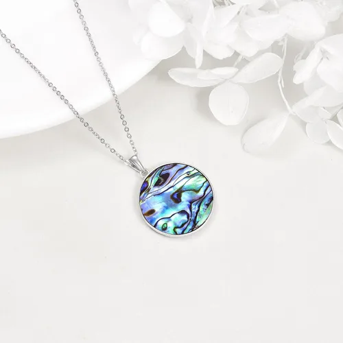 Vista 5 de AXELUNA Collar de plata de ley con colgante de concha de abulón de piedra lunar para mujer, Plata esterlina, Circón