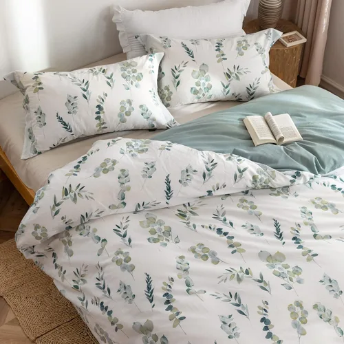 Vista 8 de Mildly - Funda de edredón tamaño individual - Juego de funda de edredón reversible floral de color verde salvia 100% algodón lavado, 2 piezas