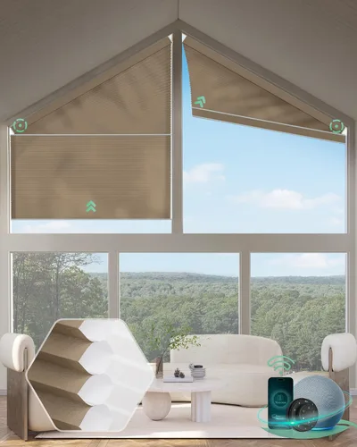 Vista 12 de Yoolax Persianas celulares inteligentes, persianas trapezoidales motorizadas derechas, persianas motorizadas con control remoto compatibles