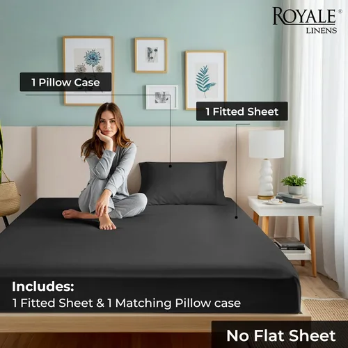 Vista 2 de Royale Linens Sábana bajera con funda de almohada, sábana bajera individual con 1 funda de almohada, 300 hilos, 100% algodón orgánico, se adapta a