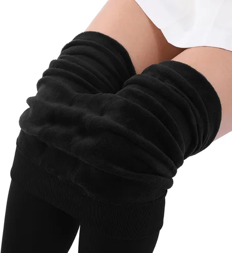 Vista 3 de CHRLEISURE Leggings térmicos de invierno con forro polar para mujer, mallas gruesas de terciopelo