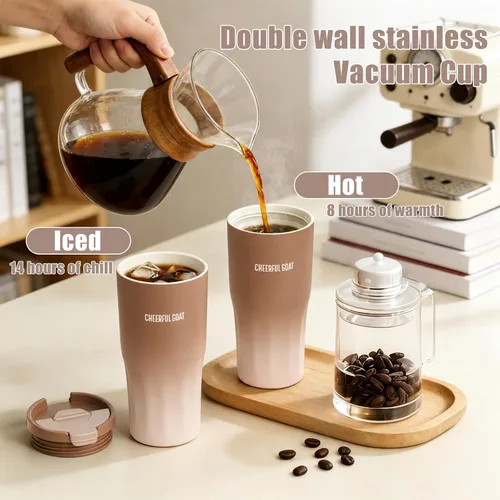 Vista 8 de CHEERFUL GOAT Taza de viaje de café con forro de cerámica – Vaso de café de viaje de acero inoxidable con forro de cerámica, con tapa, taza de 21