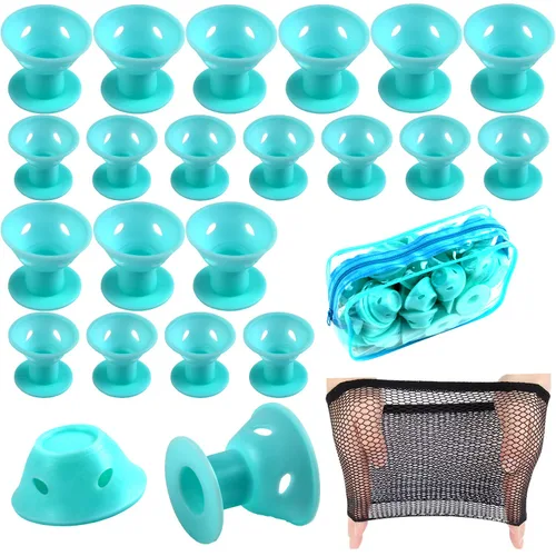 Vista 10 de JANYUN 40 rodillos de pelo mágicos rosados incluyen 20 rizadores de silicona grandes y 20 rizadores de silicona pequeños Overnight Include 20pcs