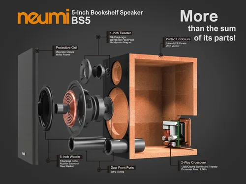 Vista 3 de NEUMITECH NEUMI BS5 - Altavoces pasivos para estantería, woofer de 5 pulgadas, tweeter de 1 pulgada, madera oscura, 1 par