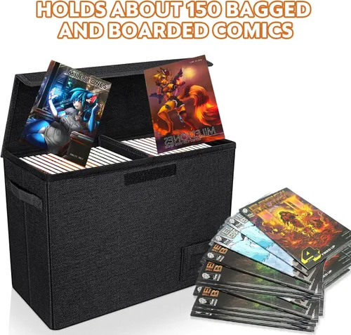 Vista 5 de YSCare Paquete de 2 cajas de almacenamiento de cómics, estuche plegable para cómics con divisores y asas de transporte, caja corta de cómic