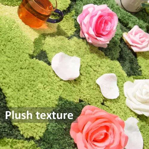 Vista 5 de Hifuwan Lindas Alfombras de Baño de Musgo Verde Shag, Tapetes de Baño de Hojas para Decoración de Baño Estética, Hojas Suaves Antideslizantes