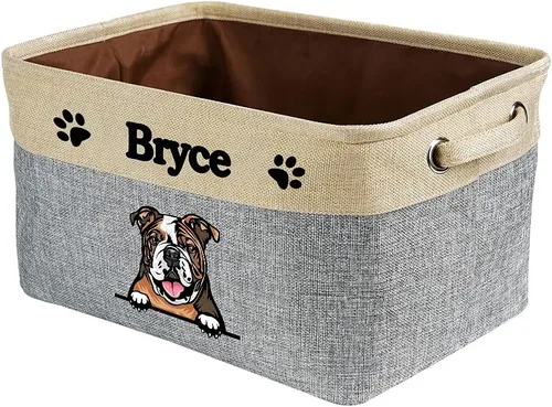 Vista 10 de Cesta de almacenamiento plegable personalizada con un bonito perro Bulldog inglés, plegable, de tela resistente, cubo de almacenamiento para Gris
