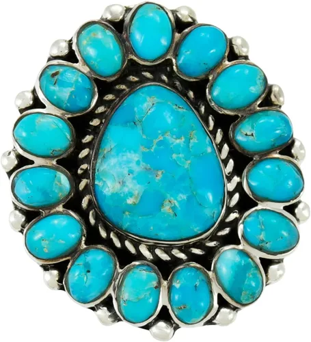 Vista 3 de Anillo turquesa de plata de ley 925 con piedras preciosas genuinas estilo suroeste