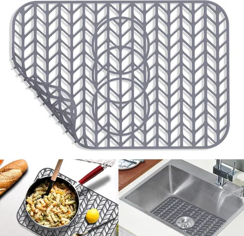 Vista 19 de GUUKIN Protectores de fregadero para fregadero de cocina, 12.25" x 11.5" rejilla plegable antideslizante de silicona para el fondo de fregaderos